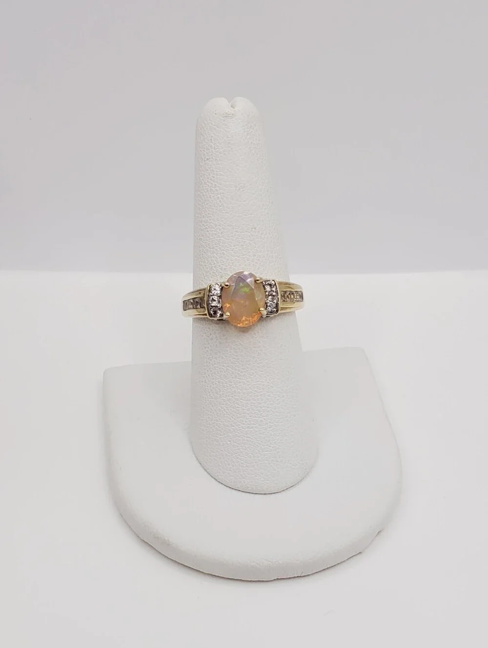 Genuine Faceted Opal Yellow Gold - 925 Sterling Silver Ring